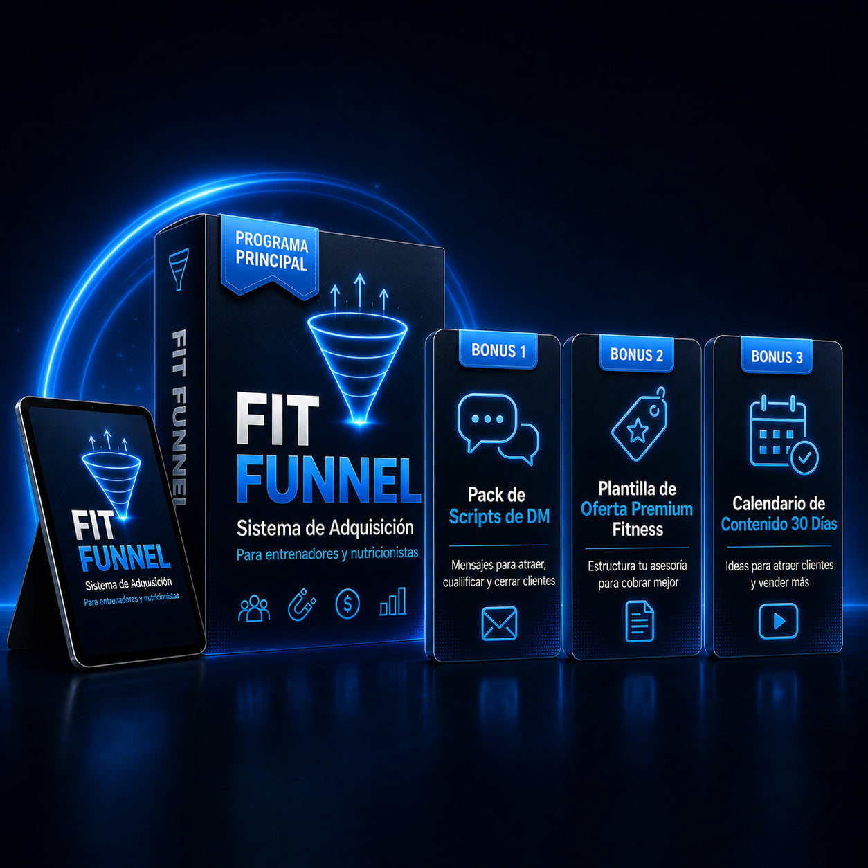 Fit Funnel sistema de adquisición para entrenadores y nutricionistas con tres bonus